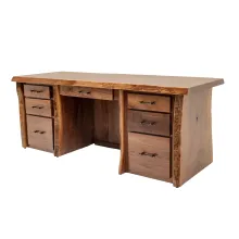 DOUBLE PEDESTAL BLACK WALNUT DESK WITH DRAWERS
