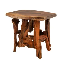 black walnut live edge end table with driftwood legs