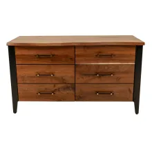 live edge dresser in black walnut with wrought iron metal accents