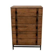 live edge chest in cherry with a black metal base