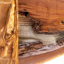 black wlanut live edge slab bed with aspen posts
