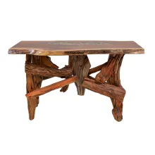 BLACK WLANUT LIVE EDGE SOFA TABLE WITH RIVER ROCK EPOXY RESIN