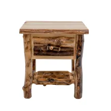 live edge nightstand made of Colorado aspen logs