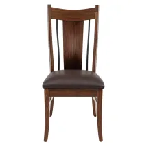 black walnut dining chair with leather seat and wrought iron bars