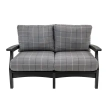 outdoor patio loveseat with sunbrella fabric with recycled poly lumber