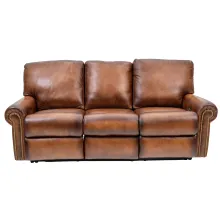 leather power reclining sofa with a rolled arm and solid back