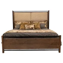 live edge bed with upholstered headboard