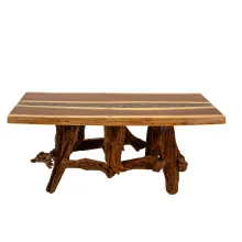 live edge coffee table with epoxy river and driftwood base