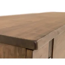 live edge chest in cherry with a black metal base