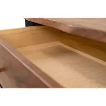 live edge chest in black walnut with metal accents