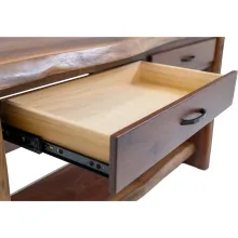 black walnut live edge sofa table with storage