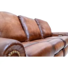 leather power reclining sofa with a rolled arm and solid back