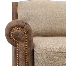 leather sofa with fabric seats and back